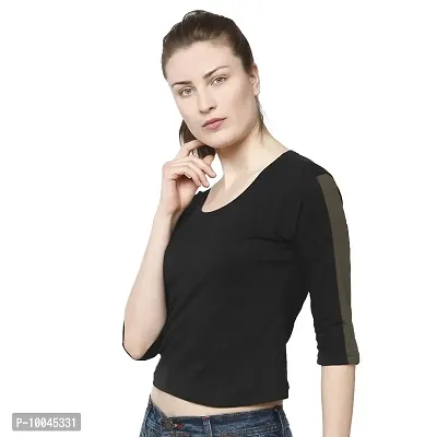 Viral Trend Cotton 3/4th / Half Sleeves Round Neck Tshirt for Women (Black)-thumb5