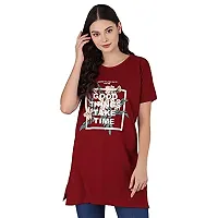 TWINSBOYS Casual Longline Round Neck Maroon T-Shirt for Women's-thumb3