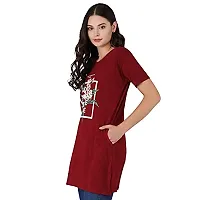 TWINSBOYS Casual Longline Round Neck Maroon T-Shirt for Women's-thumb5