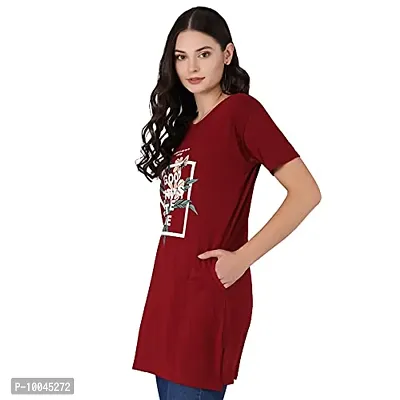 TWINSBOYS Casual Longline Round Neck Maroon T-Shirt for Women's-thumb6