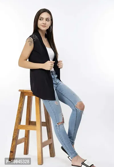 Viral Trend Cotton Casual Shrug for Women Black-thumb0