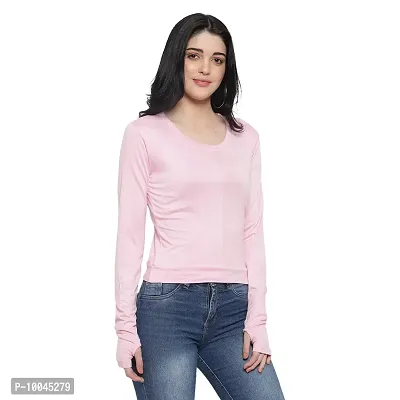 TWINSBOYS Casual Pink Crop top with Thumbhole for Women-thumb5