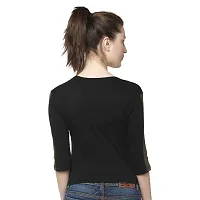 Viral Trend Cotton 3/4th / Half Sleeves Round Neck Tshirt for Women (Black)-thumb2