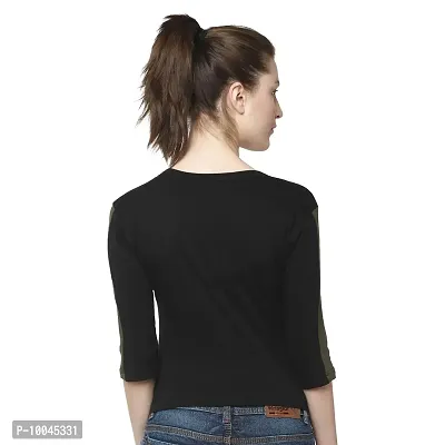 Viral Trend Cotton 3/4th / Half Sleeves Round Neck Tshirt for Women (Black)-thumb3