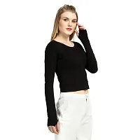 TWINSBOYS Casual Black Top with Thumbhole for Women-thumb5