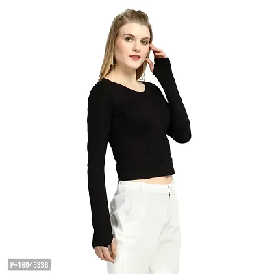 TWINSBOYS Casual Black Top with Thumbhole for Women-thumb6