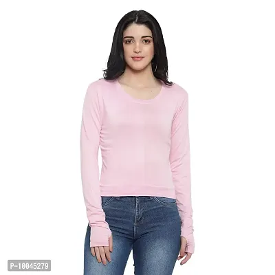 TWINSBOYS Casual Pink Crop top with Thumbhole for Women