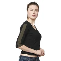 Viral Trend Cotton 3/4th / Half Sleeves Round Neck Tshirt for Women (Black)-thumb3