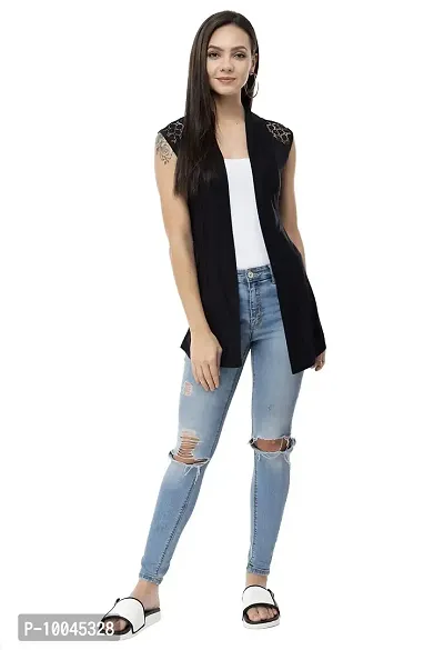 Viral Trend Cotton Casual Shrug for Women Black-thumb2