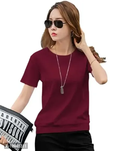 TWINSBOYS Women 's Casual Half-Sleeve Cotton Regular T-Shirt-(Multi-Color) (Small, Maroon)