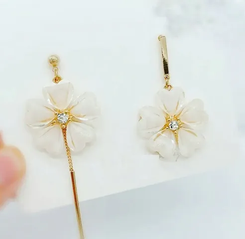 Beautiful Plated Crystal Flower Tassel Dropping Earrings