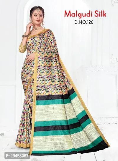 Elegant Multicoloured Art Silk Saree with Blouse piece For Women-thumb0