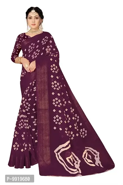 Sgm Printed Bandhani Maroon Cotton Designer Saree