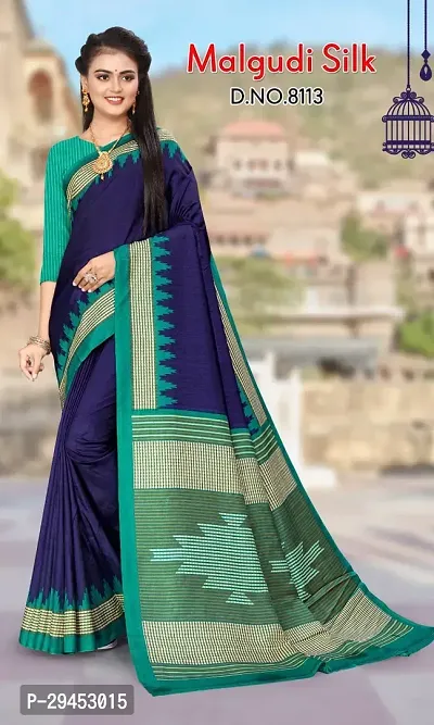 Elegant Blue Art Silk Saree with Blouse piece For Women-thumb0