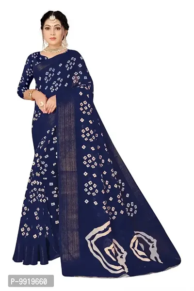 Sgm Printed Bandhani Blue Cotton Designer Saree?