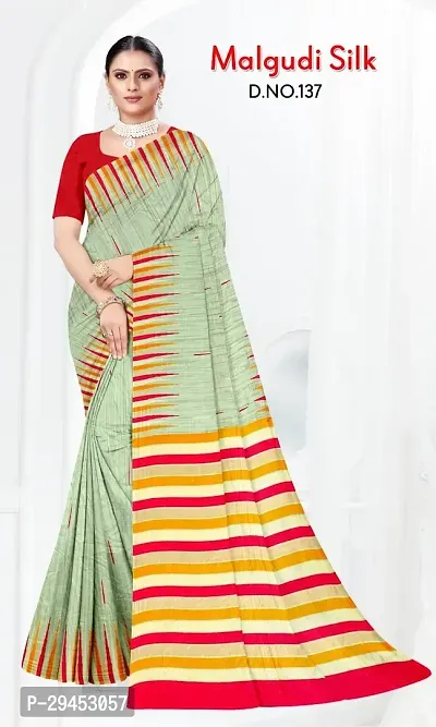 Elegant Green Art Silk Saree with Blouse piece For Women-thumb0