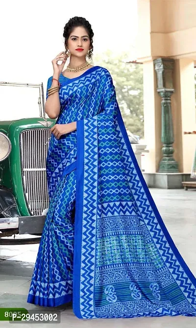 Elegant Blue Art Silk Saree with Blouse piece For Women-thumb0