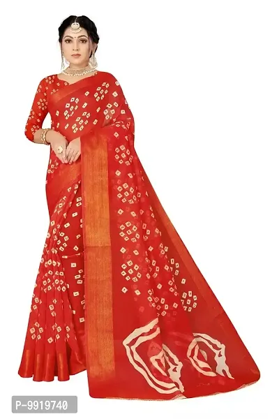 Sgm Printed Bandhani Red Cotton Designer Saree-thumb0