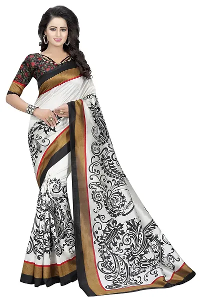 GiniGold Women's Saree with Blouse Piece - N-5565_White and Black_Free Size