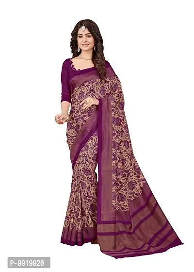 GiniGold Women's Crepe Silk Printed Saree with Blouse Piece - N-187_Purple and Beige_Free Size-thumb0