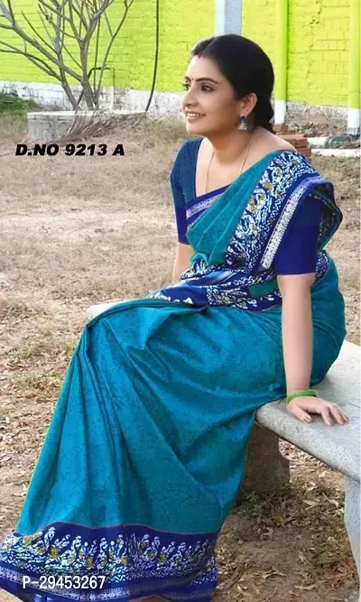 Elegant Blue Art Silk Saree with Blouse piece For Women