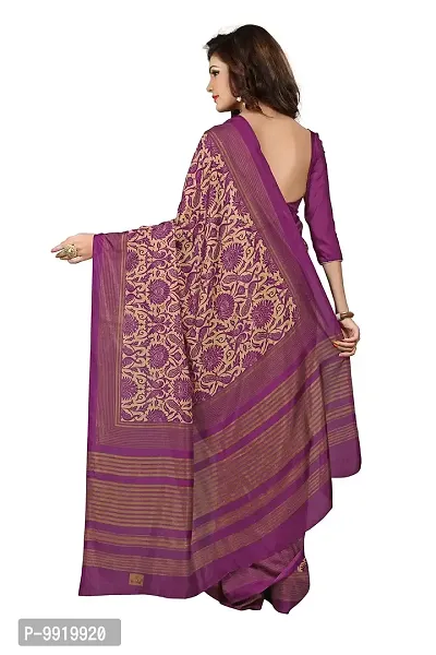 GiniGold Women's Crepe Silk Printed Saree with Blouse Piece - N-187_Purple and Beige_Free Size-thumb2