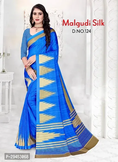 Elegant Blue Art Silk Saree with Blouse piece For Women-thumb0