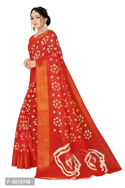 Sgm Printed Bandhani Red Cotton Designer Saree-thumb2