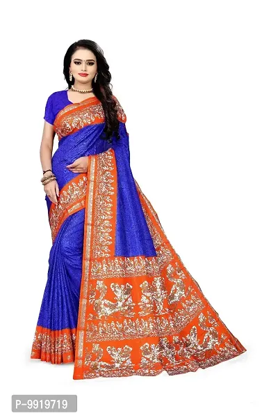 SGM Women's Paithani Art Silk Saree With Blouse Piece (1126_Blue, Orange)-thumb0