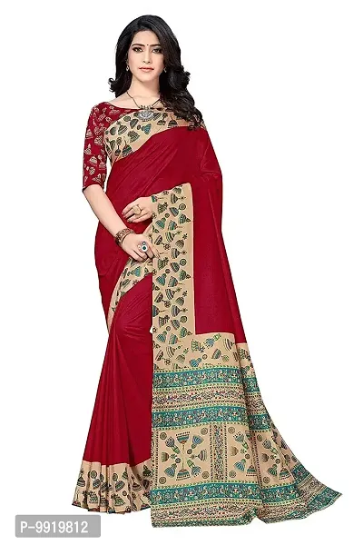 Sgm Women's Red Malgudi Art Silk Uniform Saree with Blouse Piece-thumb0