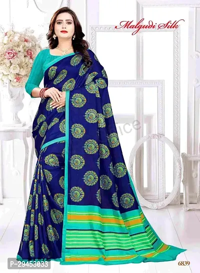 Elegant Blue Art Silk Saree with Blouse piece For Women