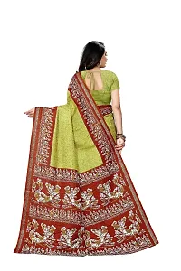 SGM Women's Printed Resham Art Silk Kasavu Saree with Blouse Piece (Light Green, Brown)-thumb1