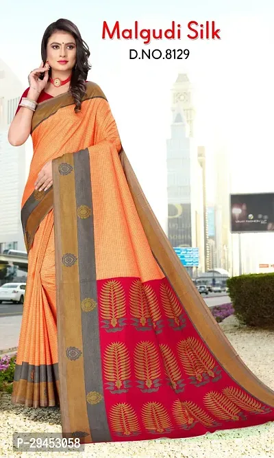 Elegant Orange Art Silk Saree with Blouse piece For Women