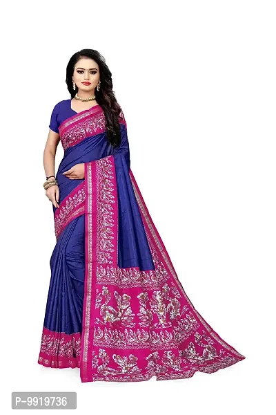 SGM Women's Paithani Art Silk Saree With Blouse Piece (1113_Blue, Pink)-thumb0