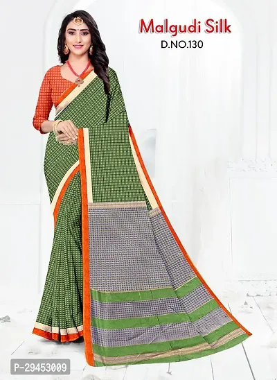 Elegant Green Art Silk Saree with Blouse piece For Women-thumb0