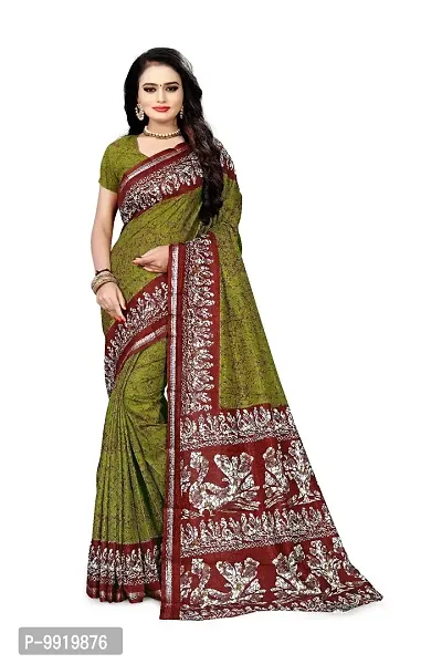 SGM Women's Paithani Art Silk Saree With Blouse Piece(1104_Green, Brown)-thumb0