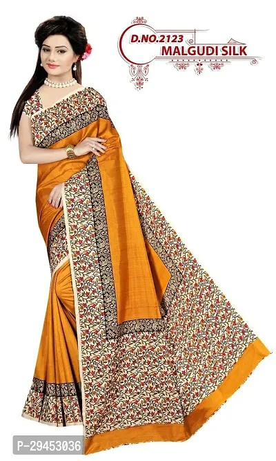 Elegant Orange Art Silk Saree with Blouse piece For Women