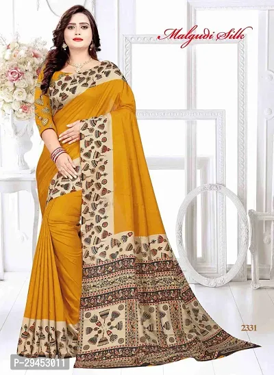 Elegant Yellow Art Silk Saree with Blouse piece For Women-thumb0