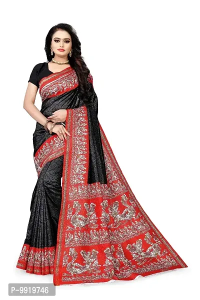 SGM Women's Paithani Art Silk Saree With Blouse Piece (1121_Black)