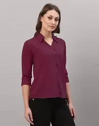 Women Regular Solid Curved Collar Formal Shirt-thumb3