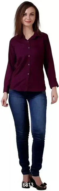 Women Regular Solid Curved Collar Formal Shirt-thumb2