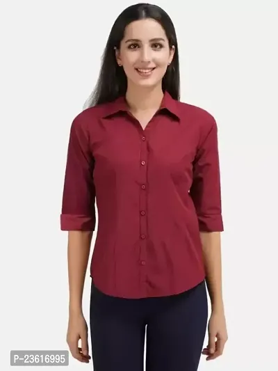 Women Regular Solid Curved Collar Formal Shirt-thumb0