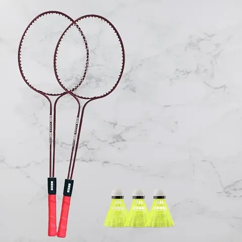 Double Shaft Badminton Racket with 3 Piece Plastic Shuttle Badminton Kit (Set of 2 Piece)