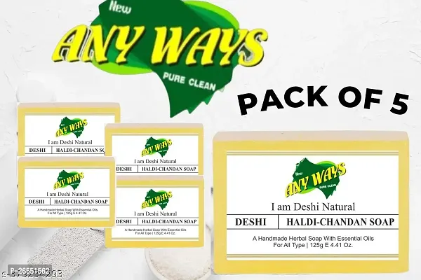 ANY WAYS ACTIVATED HALDI CHANDAN  VITAMIN E HANDMADE BATHING SOAP FOR FOR SKIN WHITENING, TAN REMOVAL, TREAT OILY SKIN AND DEEP CLEANSING COMBO PACK OF 5(5X100GM) | CHEMICAL FREE SOAP