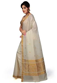 Stylish Cotton White Solid Kasavu Saree With Blouse Piece-thumb1