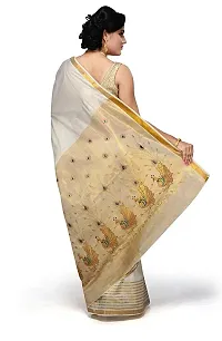 Kerala Cotton White Printed Kasavu Saree with Blouse Piece-thumb1