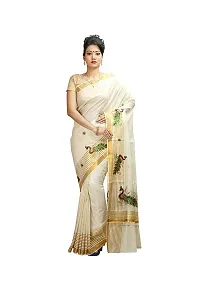 Cotton White Solid Kasavu  Saree-thumb1