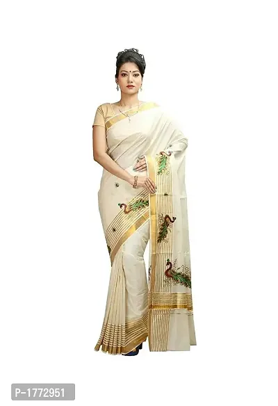 Cotton White Solid Kasavu  Saree-thumb2