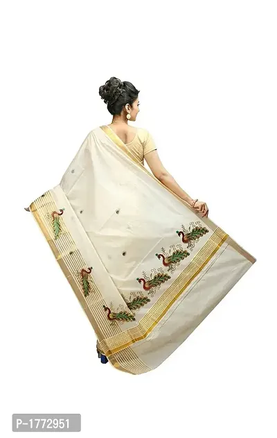 Cotton White Solid Kasavu  Saree-thumb3