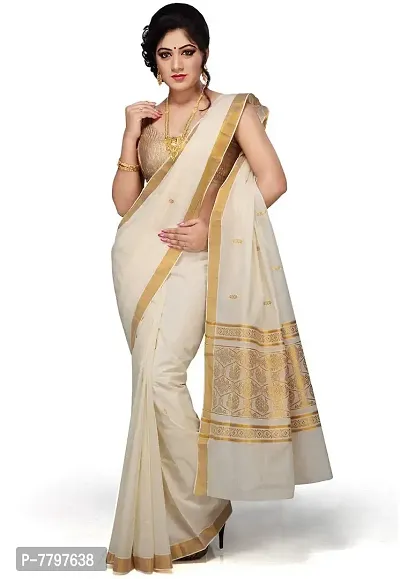 R SELVAMANI TEX Women's Handloom Cotton Saree With Blouse Piece (RST39_Beige, White)-thumb0